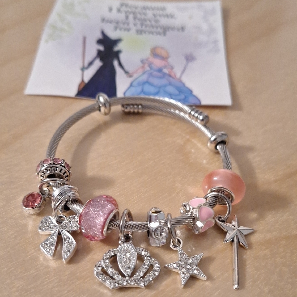 WICKED Silver Charm Bracelet with Pink Accents